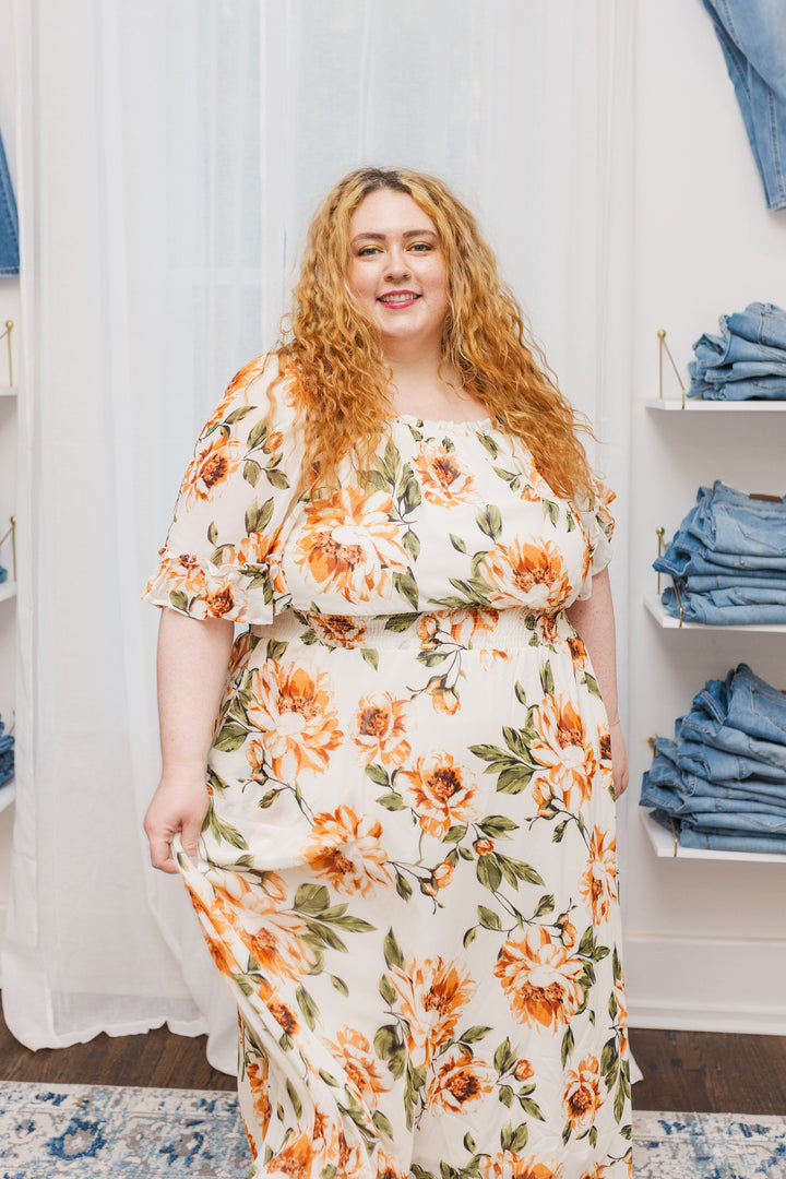 Francesca Short Sleeve Maxi Dress in Rust Floral - FINAL SALE