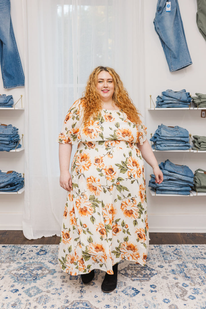 Francesca Short Sleeve Maxi Dress in Rust Floral
