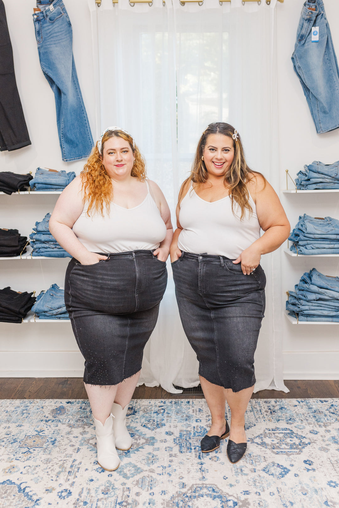 Plus Size Black Distressed High Waisted Denim Skirt Plus Black
