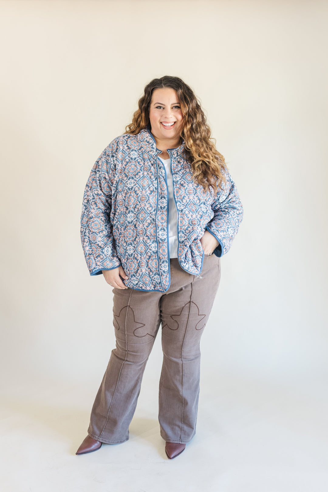 Gemma Quilted Medallion Puff Jacket in Blue (Online Exclusive)
