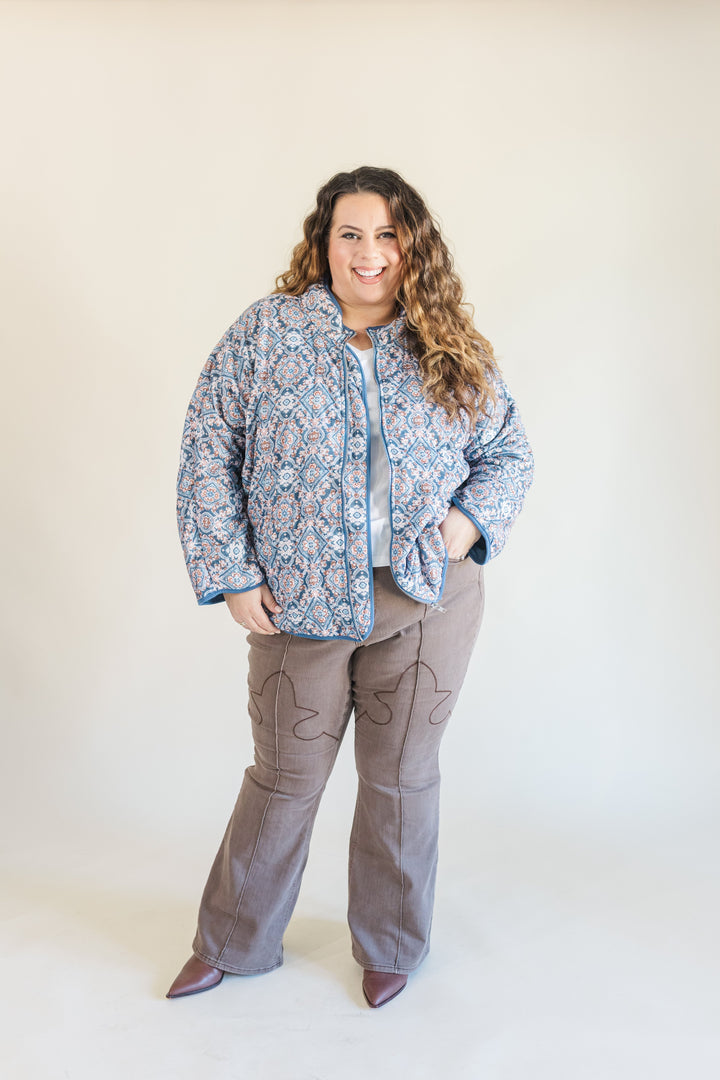 Gemma Quilted Medallion Puff Jacket in Blue (Online Exclusive)