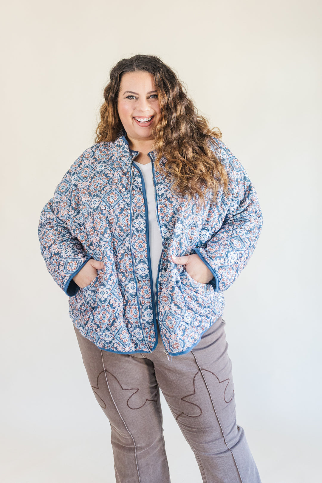 Gemma Quilted Medallion Puff Jacket in Blue (Online Exclusive)
