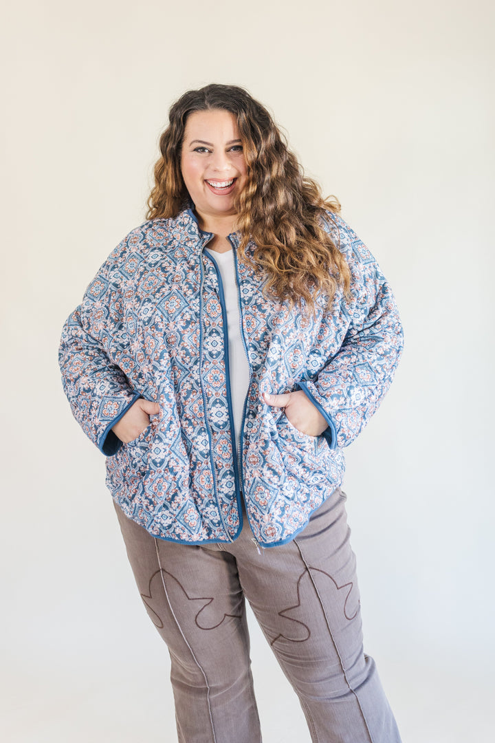 Gemma Quilted Medallion Puff Jacket in Blue (Online Exclusive)