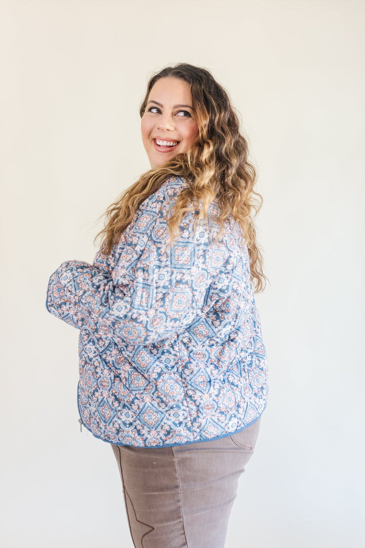 Gemma Quilted Medallion Puff Jacket in Blue (Online Exclusive)