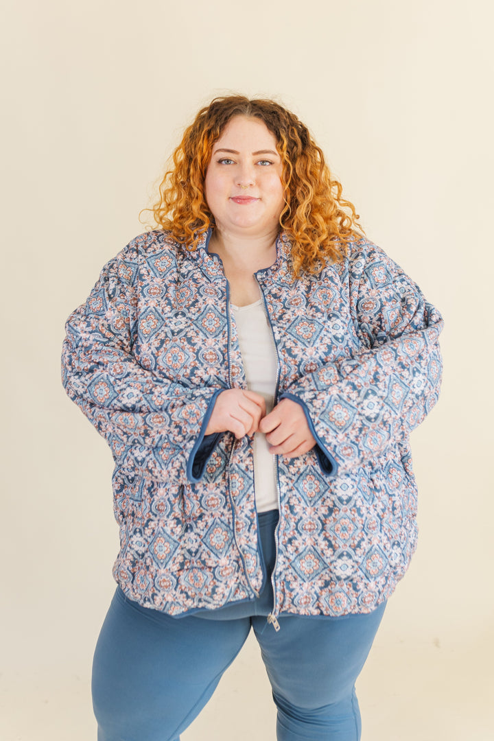 Gemma Quilted Medallion Puff Jacket in Blue (Online Exclusive)