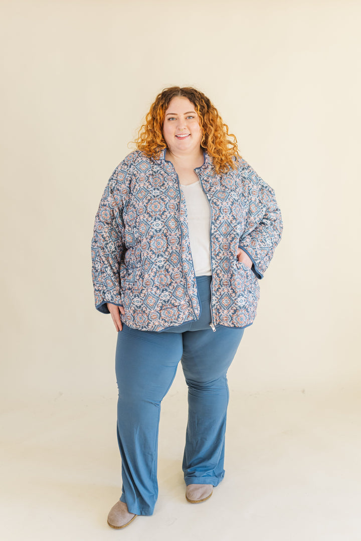 Gemma Quilted Medallion Puff Jacket in Blue (Online Exclusive)