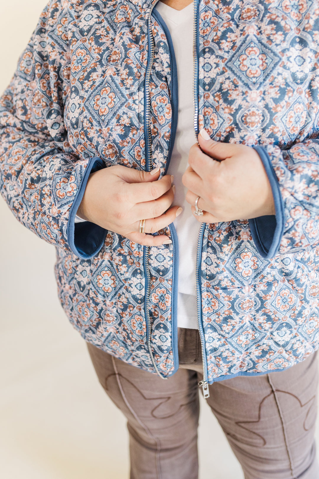 Gemma Quilted Medallion Puff Jacket in Blue (Online Exclusive)