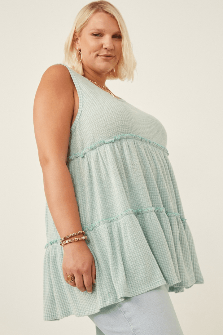 Gwen Waffle Knit Babydoll Tank in Sage