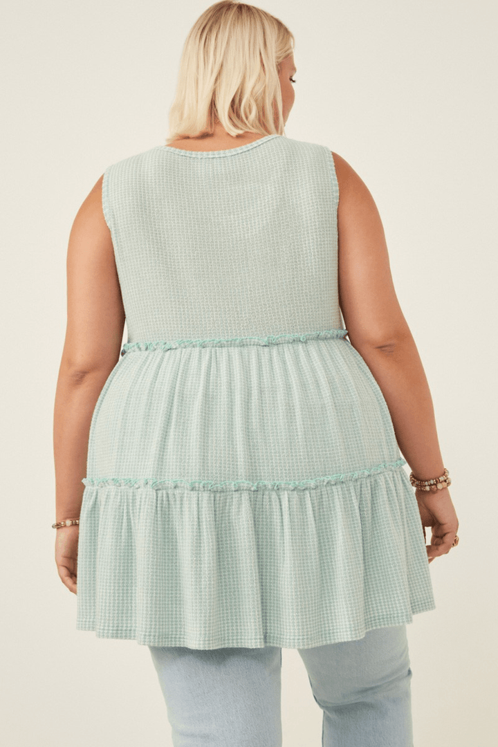 Gwen Waffle Knit Babydoll Tank in Sage
