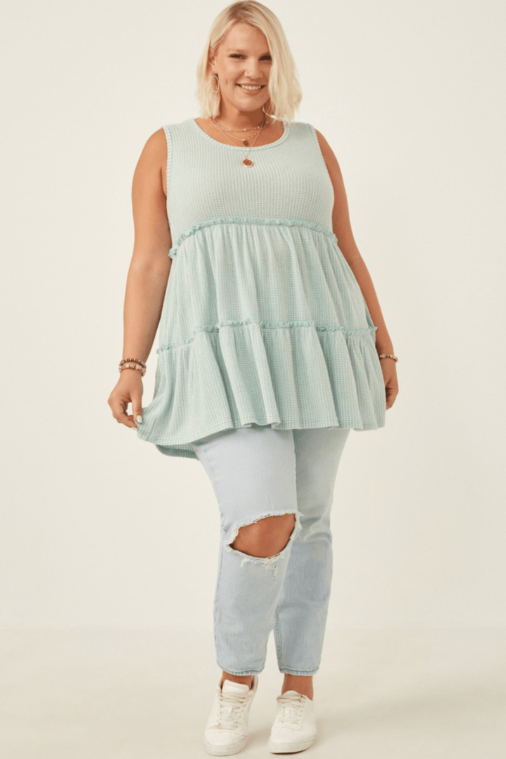 Gwen Waffle Knit Babydoll Tank in Sage