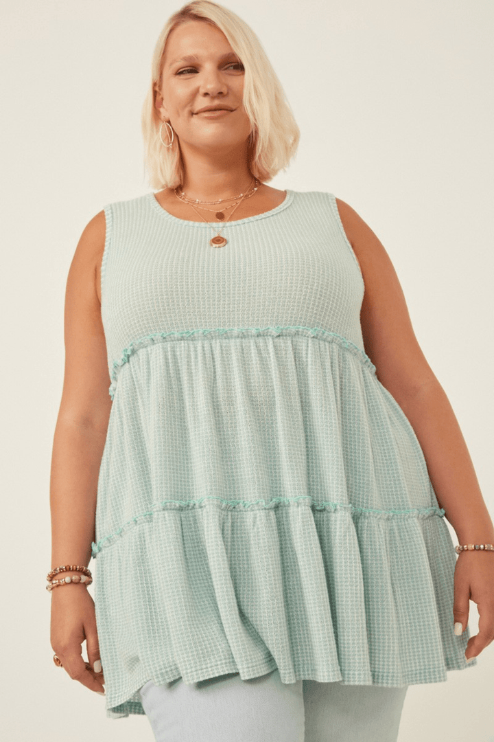 Gwen Waffle Knit Babydoll Tank in Sage
