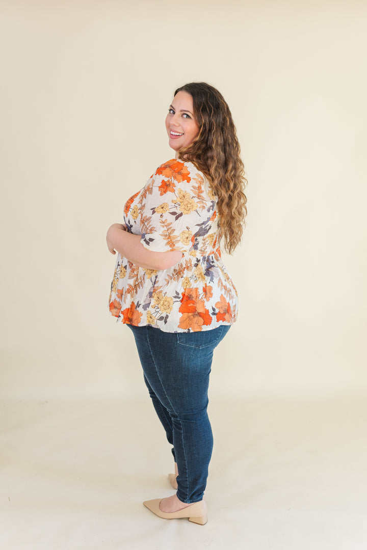 Hadley Puff Sleeve Smocked Blouse in Rust Mix (Online Exclusive)