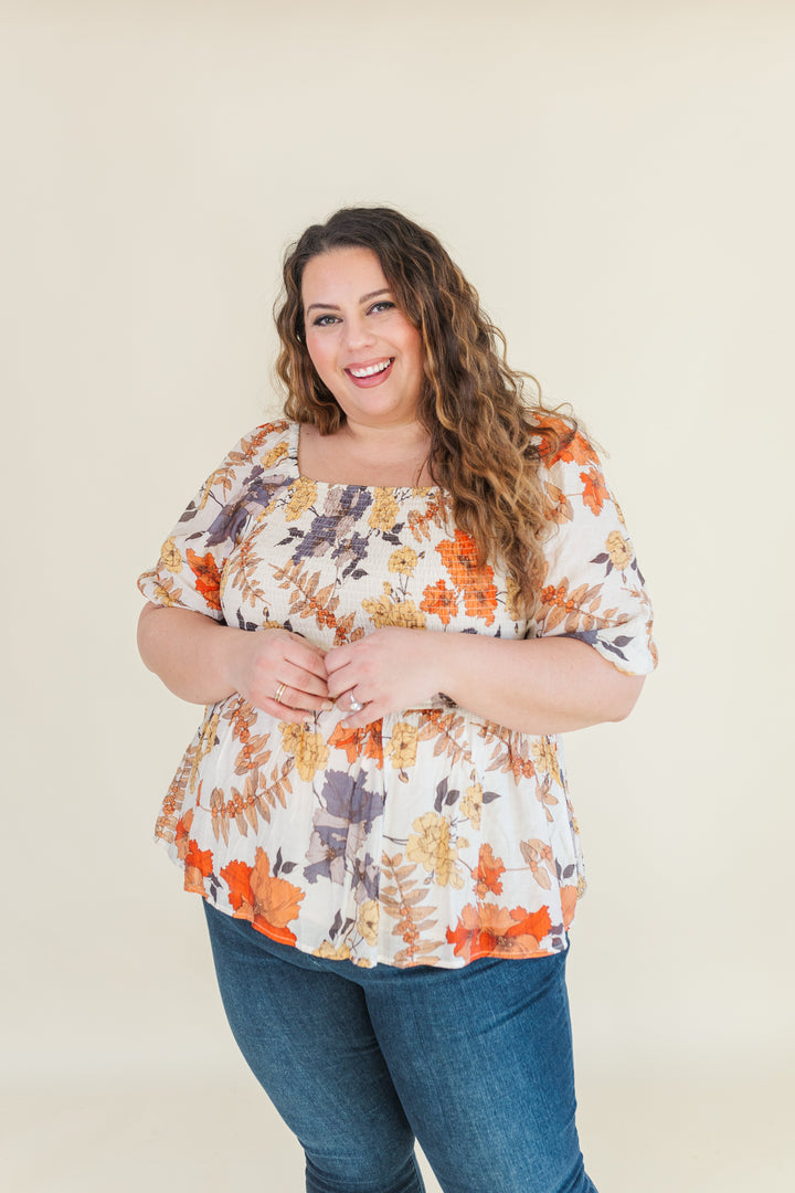 Hadley Puff Sleeve Smocked Blouse in Rust Mix (Online Exclusive)