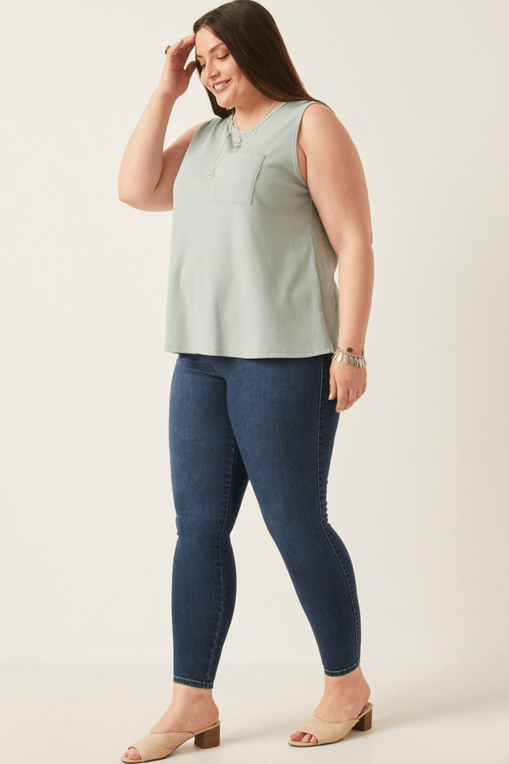Halle Waffle Knit Pocket Tank in Mint
