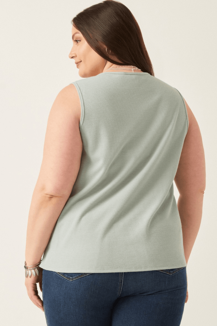 Halle Waffle Knit Pocket Tank in Mint