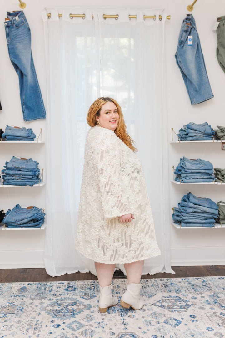 Harmony Floral Textured Crochet Cardigan in Off White - FINAL SALE