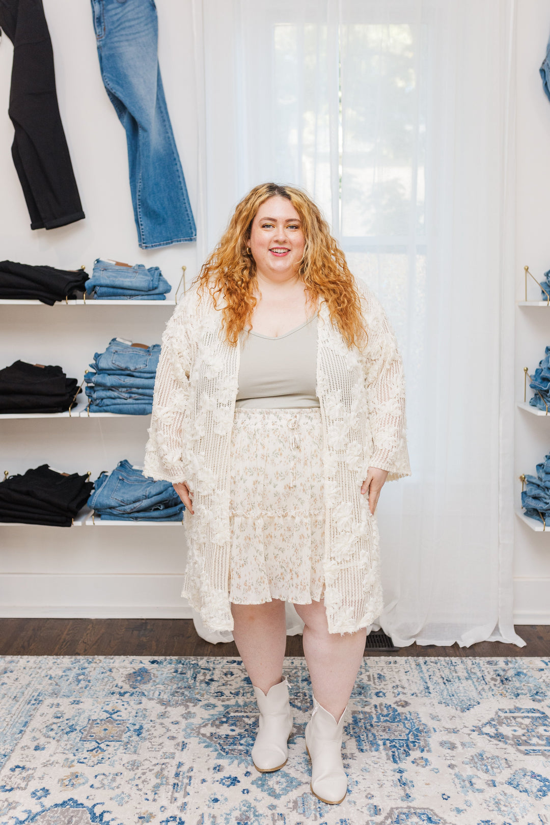 Harmony Floral Textured Crochet Cardigan in Off White - FINAL SALE