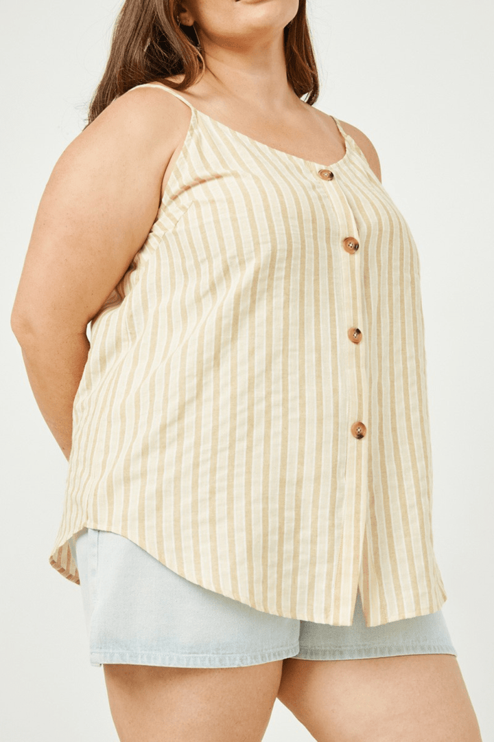 Haven Striped V-Neck Button Cami in Mustard