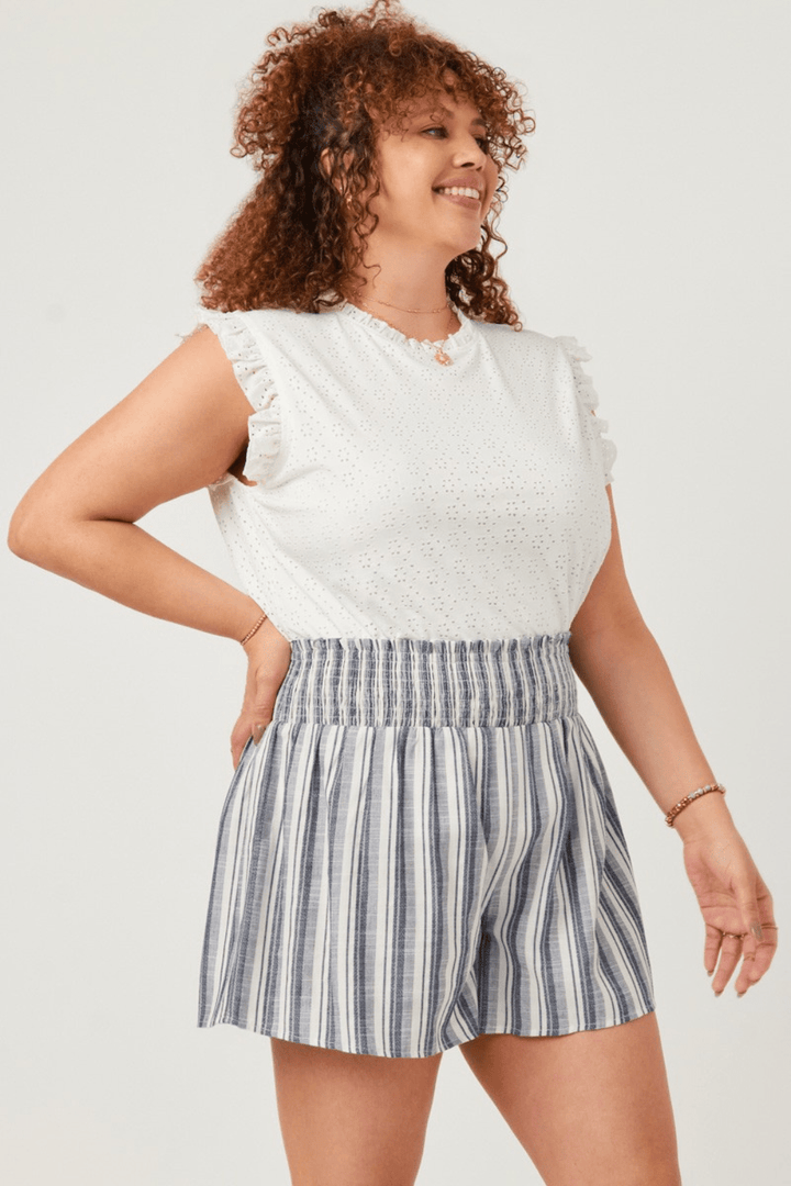Heidi Eyelet Detail Ruffle Sleeve Tank in Off White