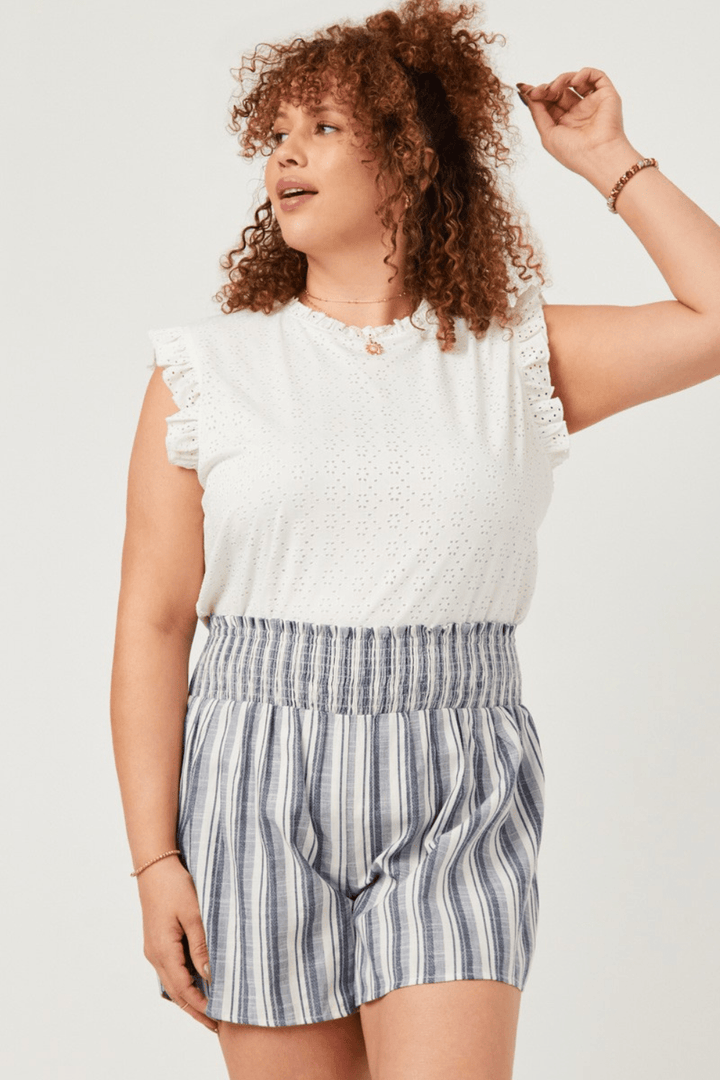 Heidi Eyelet Detail Ruffle Sleeve Tank in Off White