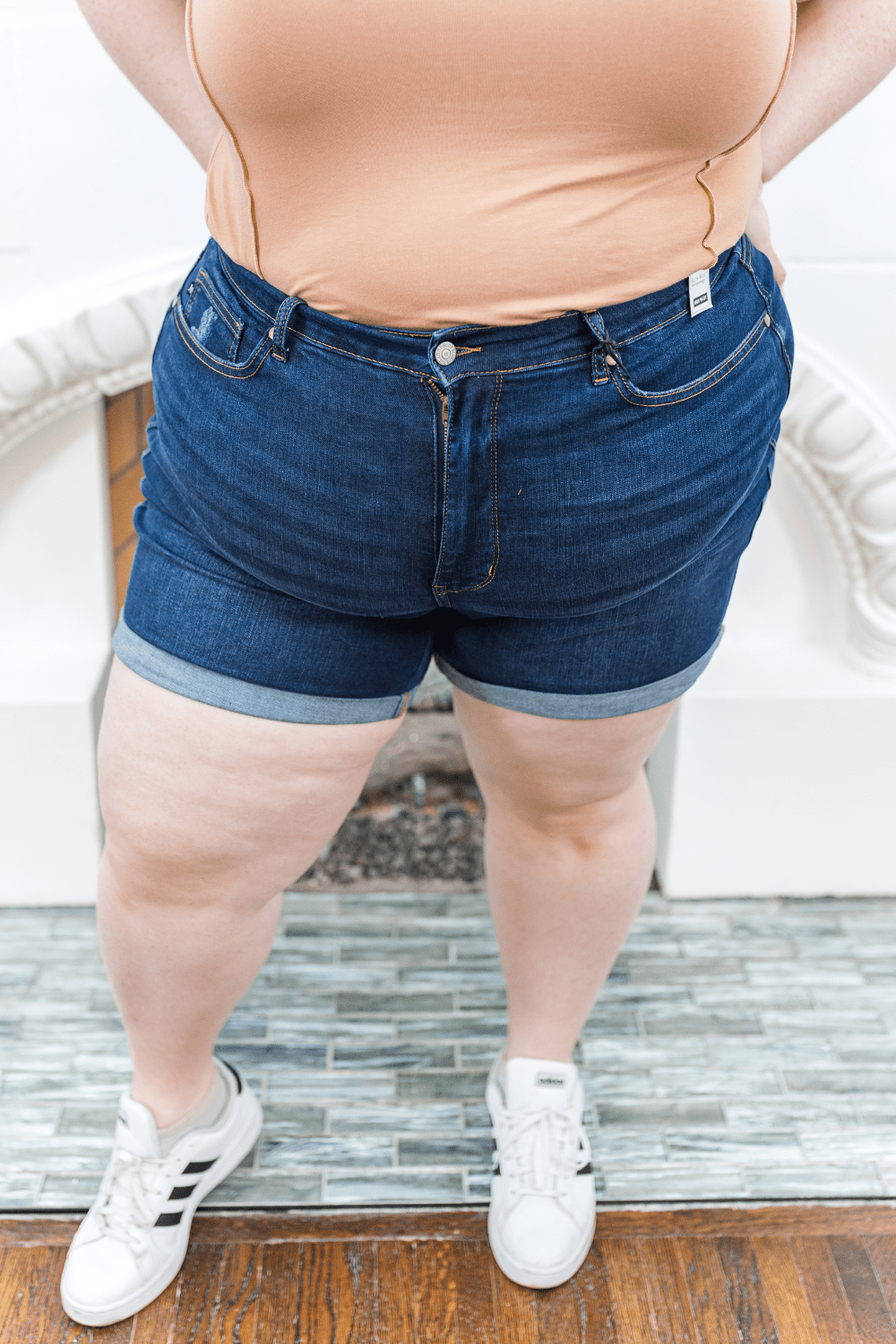 Katherine High Rise Tummy Control Cooling Judy Blue Shorts in Dark Wash