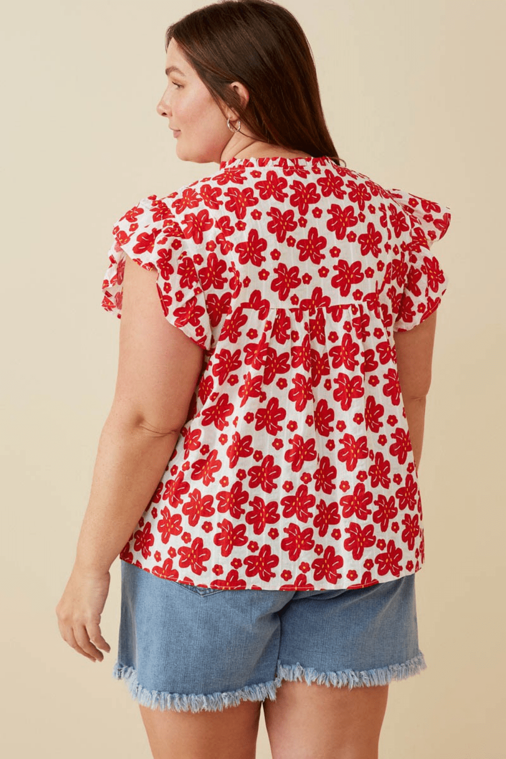 Kiera Textured Floral Top in Red