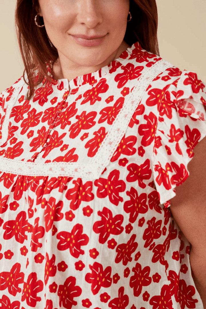 Kiera Textured Floral Top in Red