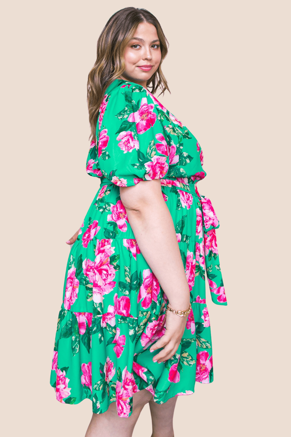 Kinley Floral Short Sleeve Dress in Green - FINAL SALE
