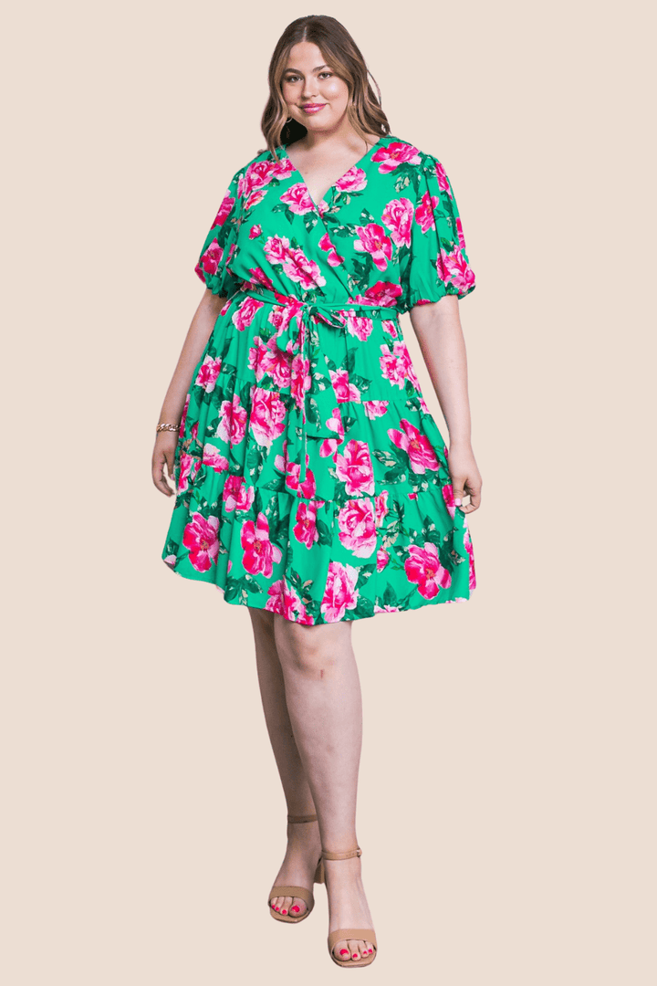 Kinley Floral Short Sleeve Dress in Green - FINAL SALE