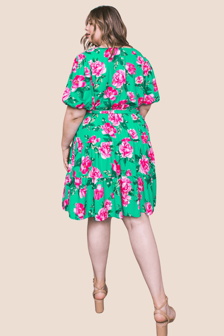 Kinley Floral Short Sleeve Dress in Green - FINAL SALE