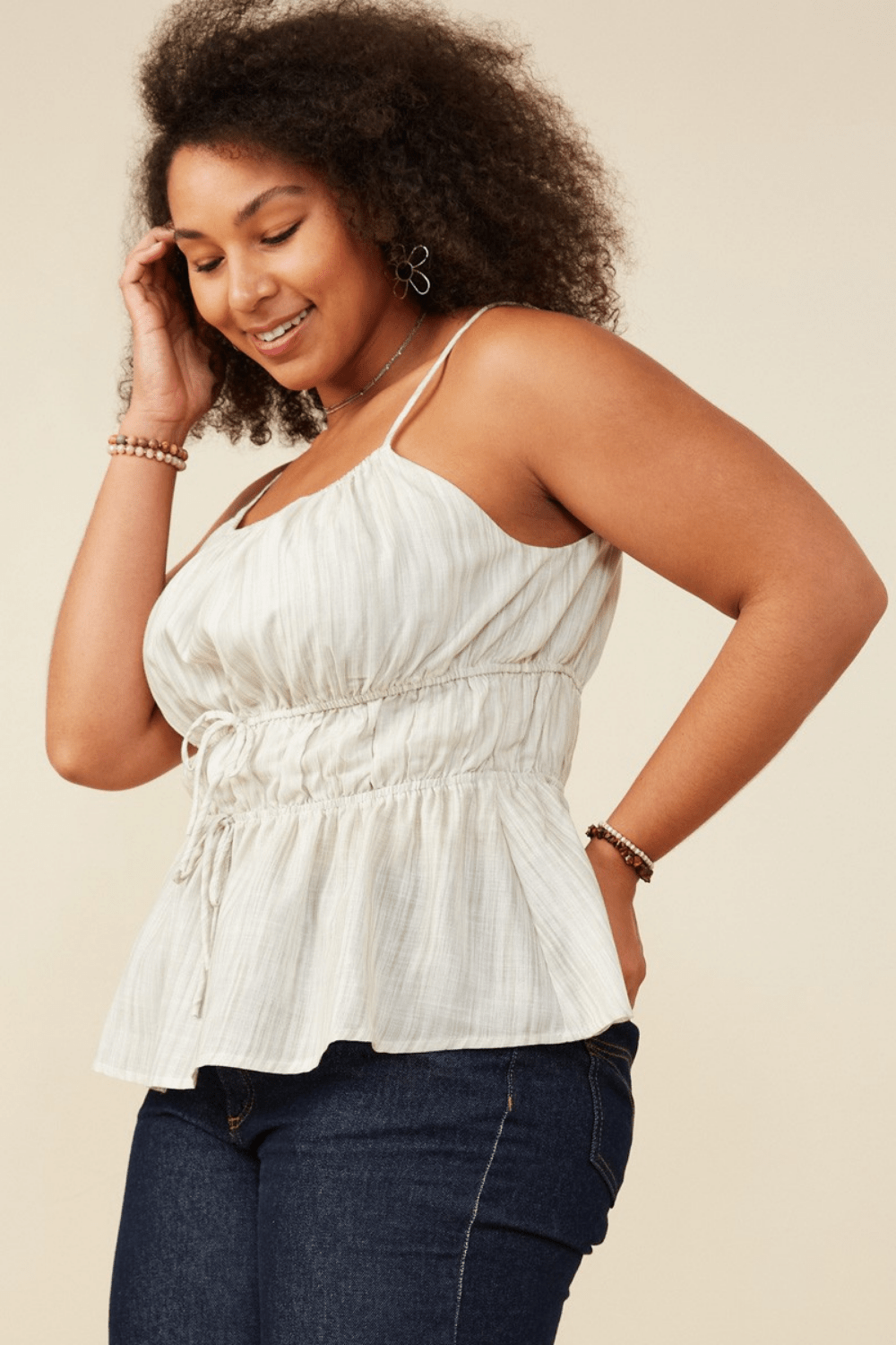 Lacey Tie Detail Peplum Cami in Green