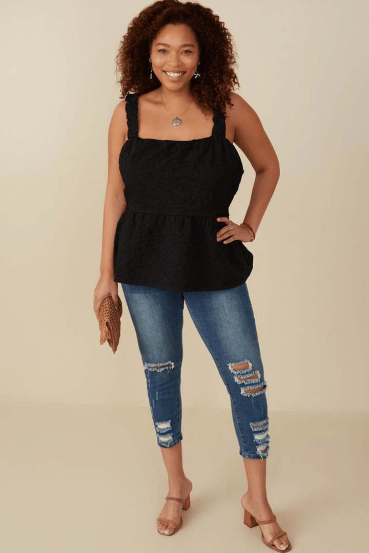 Lara Cropped Peplum Tank in Black - FINAL SALE
