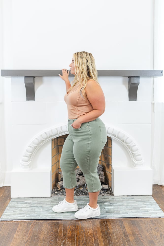 Leona Cropped Judy Blue Jeans in Sage - FINAL SALE