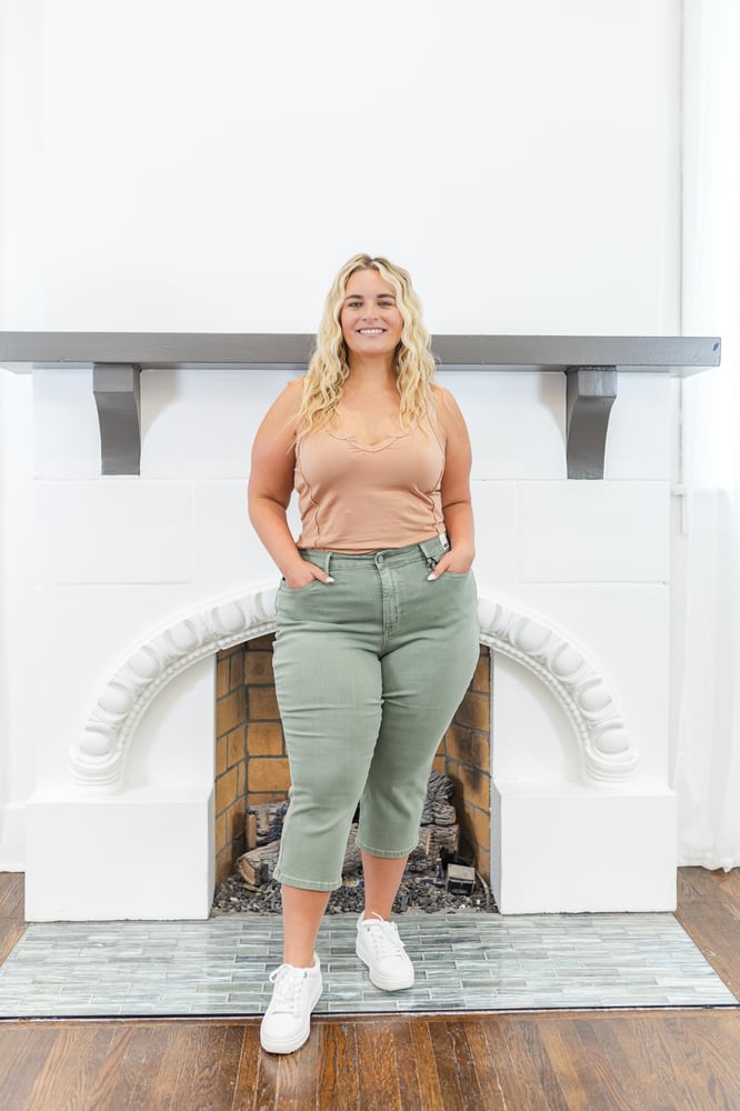 Leona Cropped Judy Blue Jeans in Sage - FINAL SALE