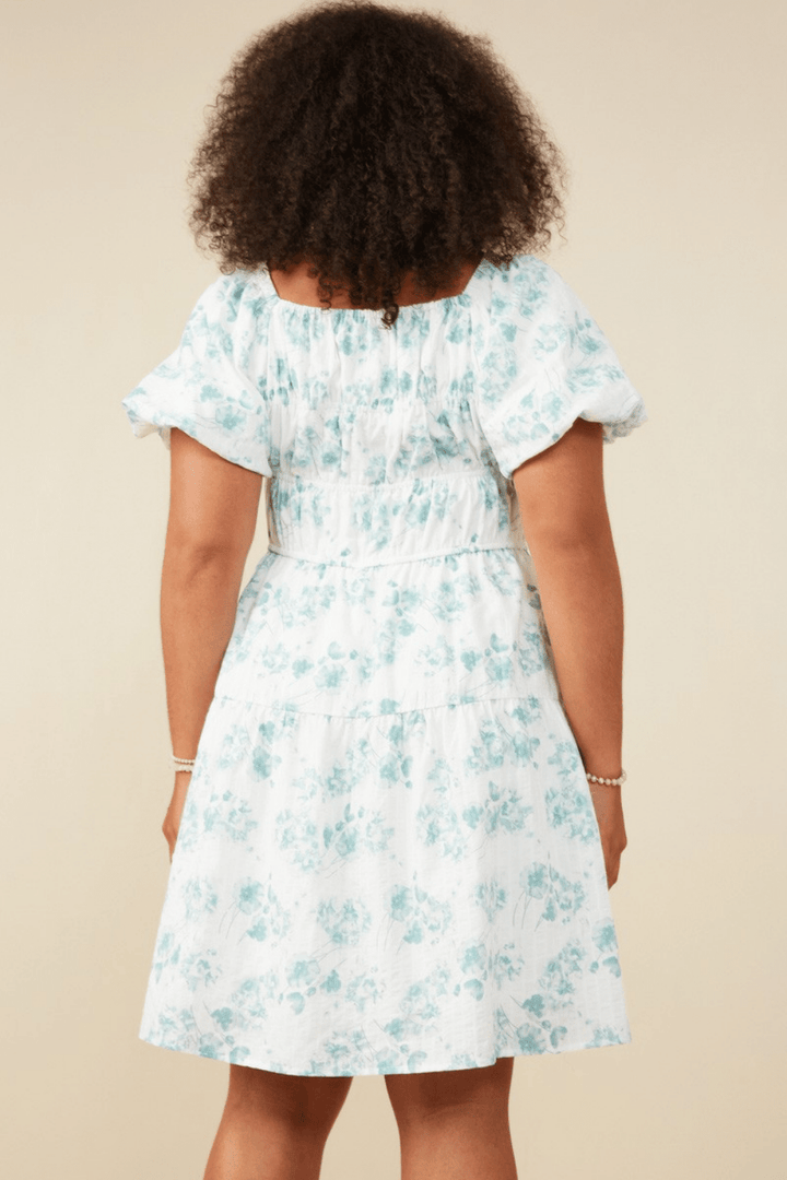 Lexi Short Sleeve Textured Floral Dress in White