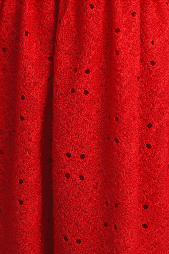 Liv Short Sleeve Eyelet Top in Red
