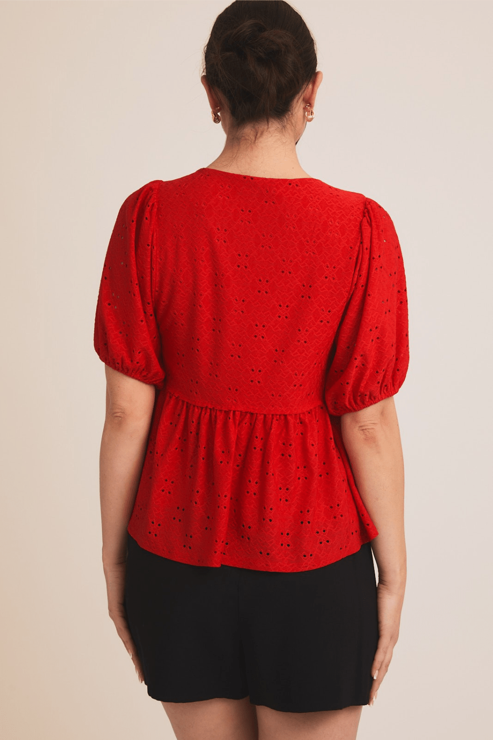 Liv Short Sleeve Eyelet Top in Red