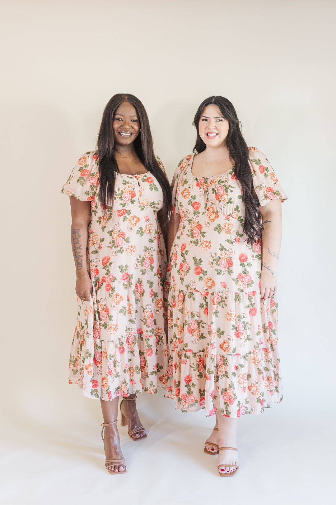 Macy Puff Sleeve Floral Midi Dress in Blush Ari + Ava Macy Puff Sleeve Floral Midi Dress in Blush Ari + Ava
