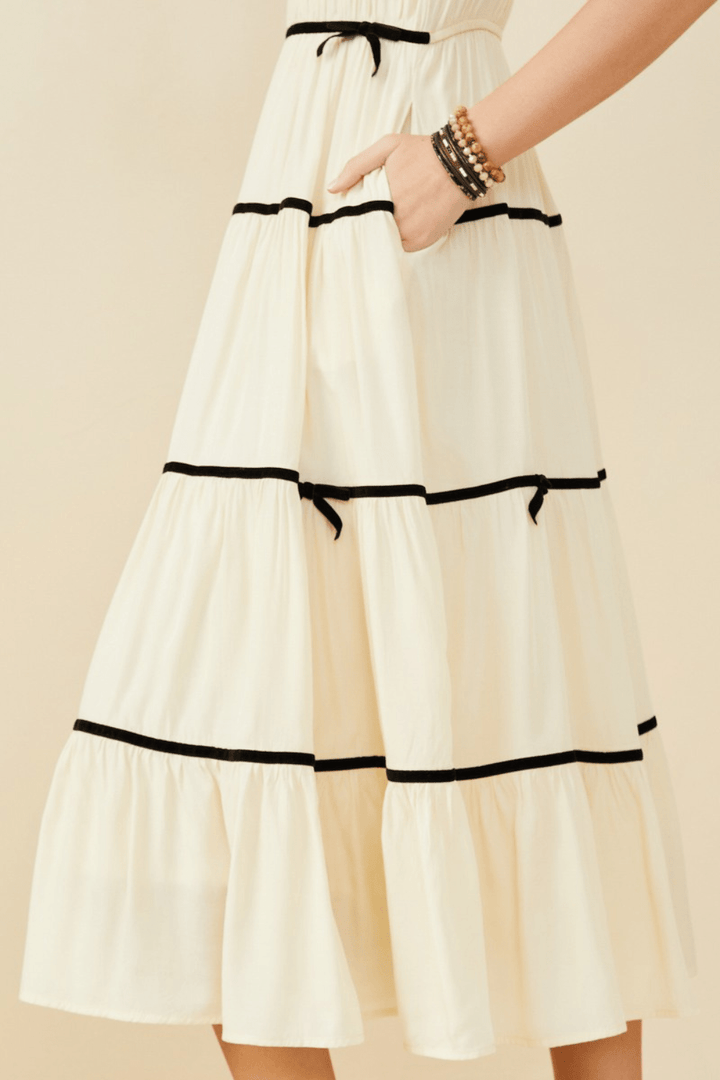 Madeline Bow Detail Square Neck Midi Dress in Cream