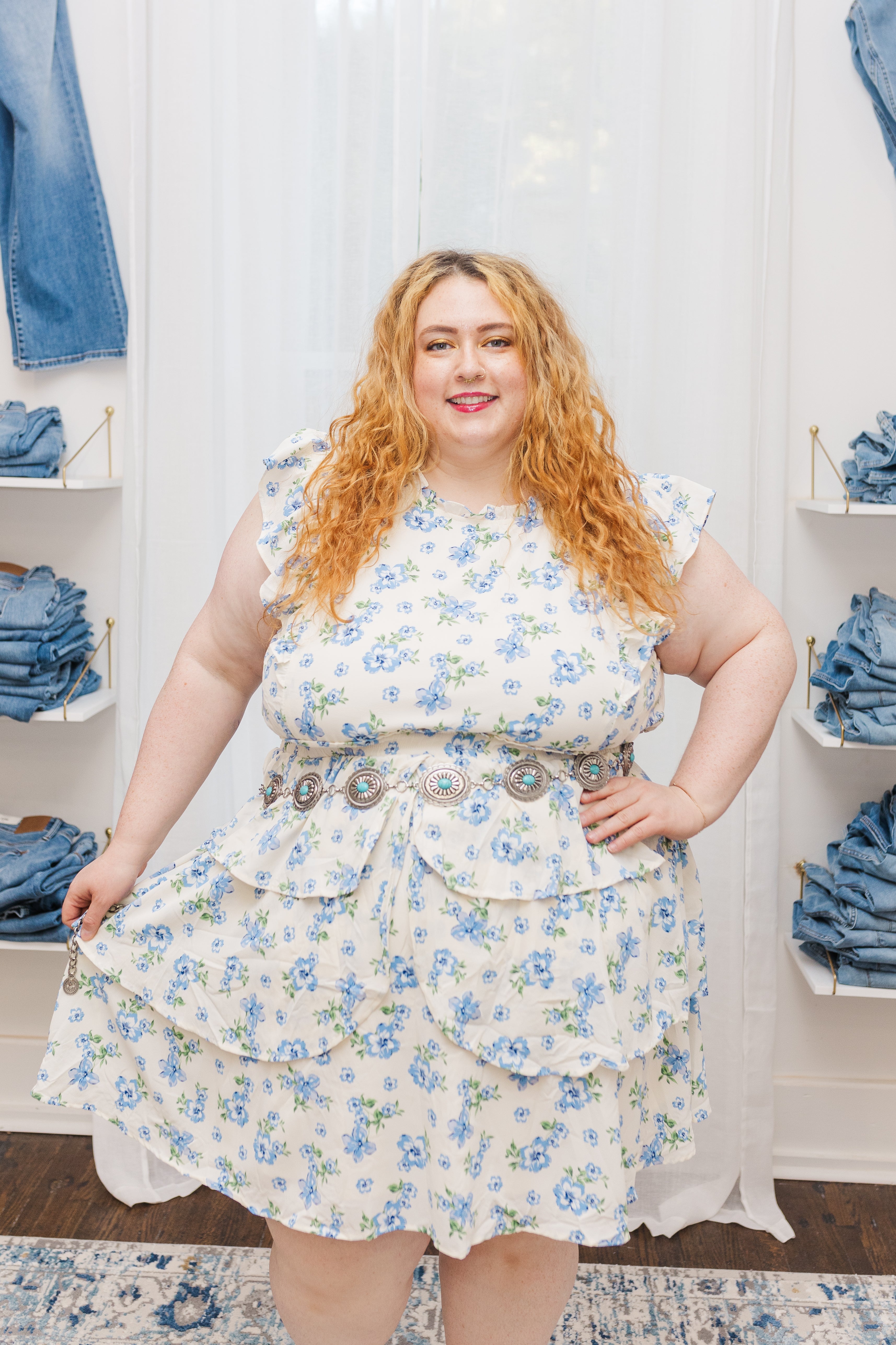 Plus Size Concho Belt - Silver with Turquoise - FINAL SALE