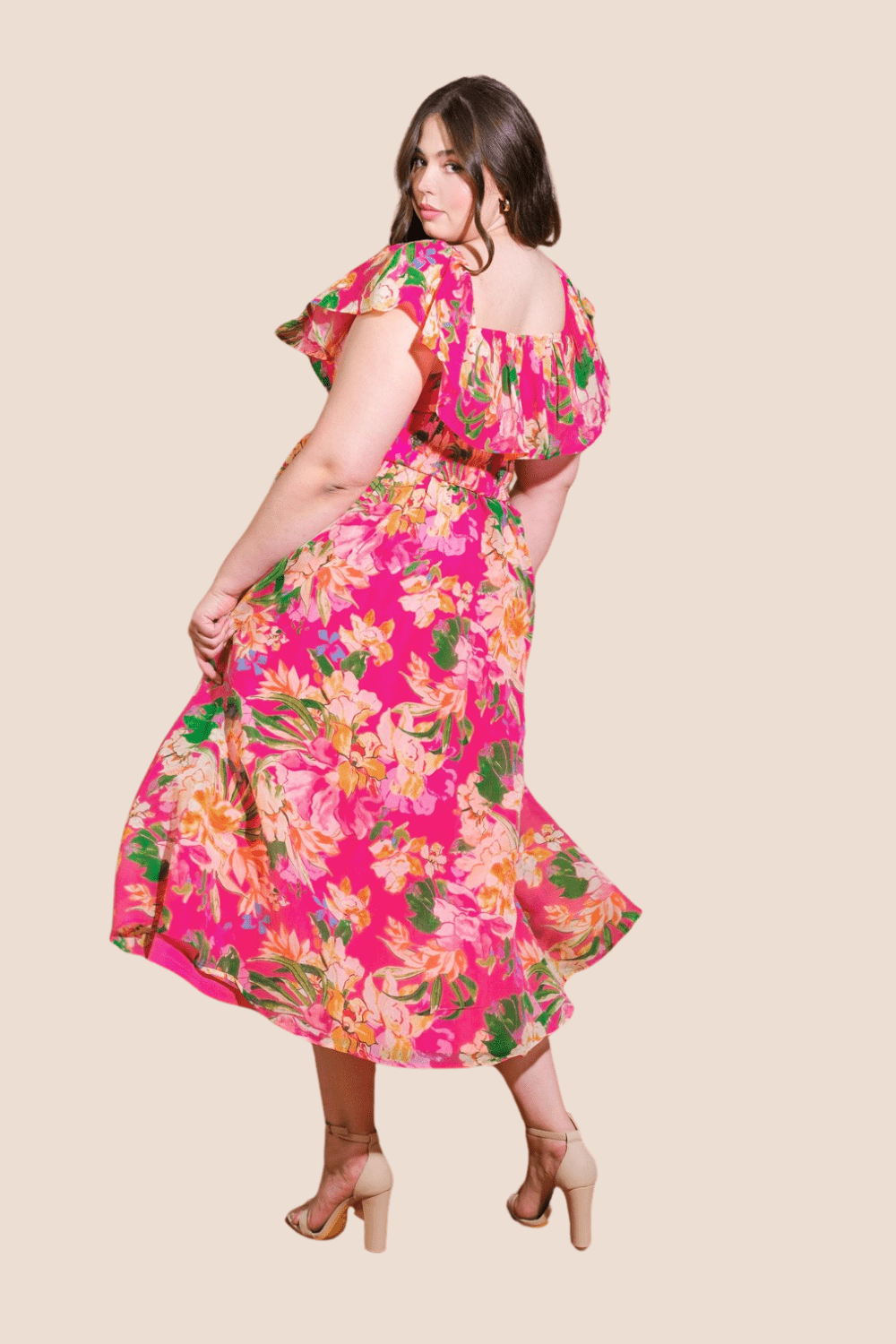 Rosalie Ruffle Sleeve Midi Dress in Pink - FINAL SALE