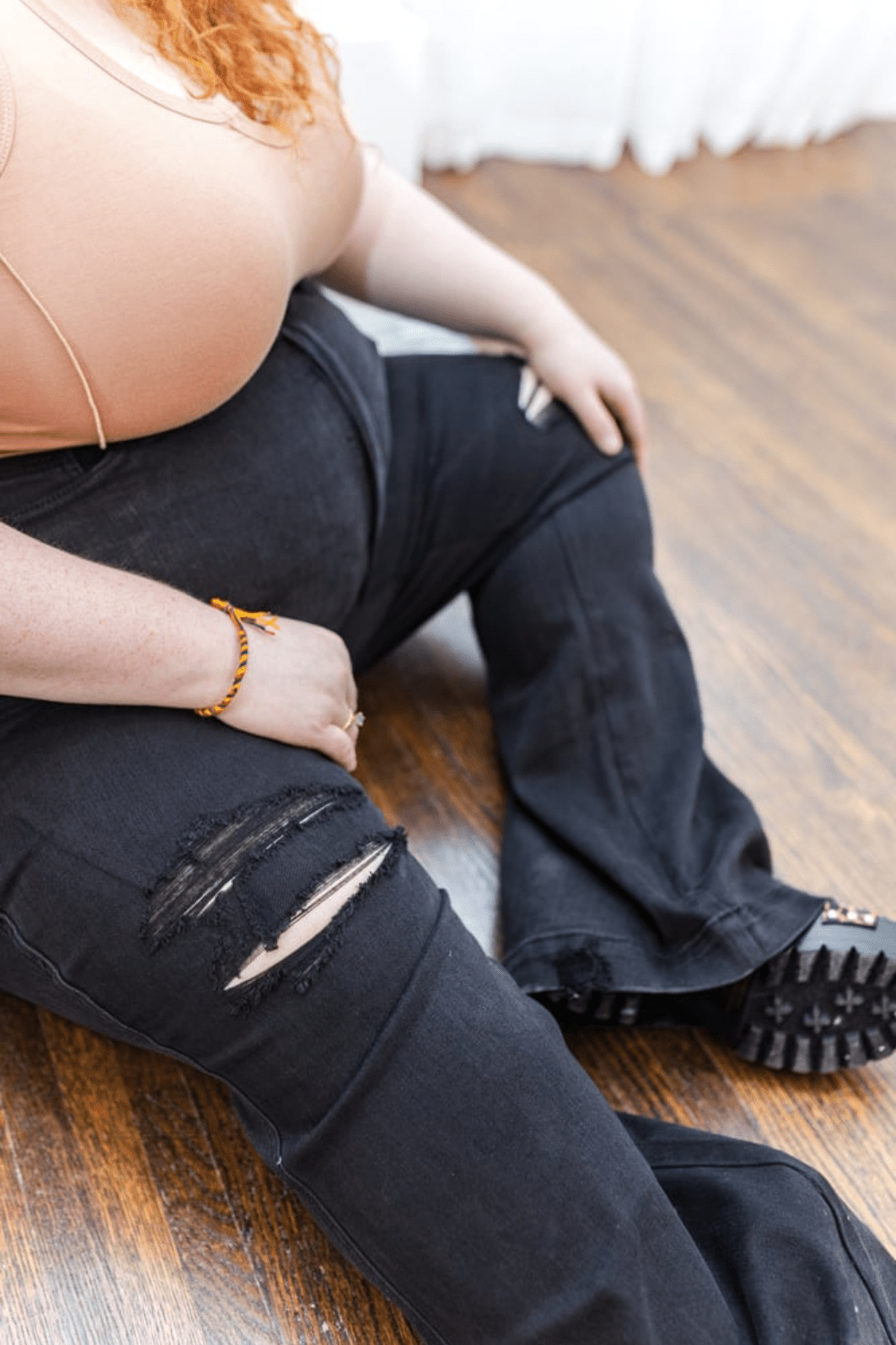 Samantha High Waist Flair Distressed Tummy Control Judy Blue Jeans in Black - FINAL SALE