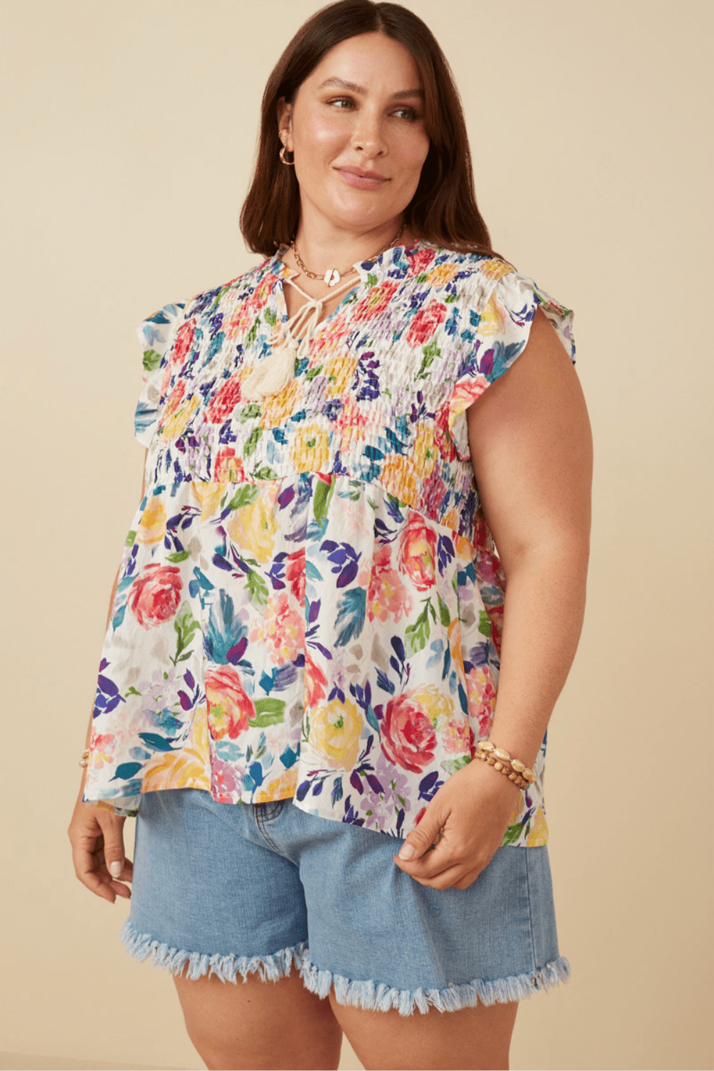 Skyler Smocked Flutter Short Sleeve Top