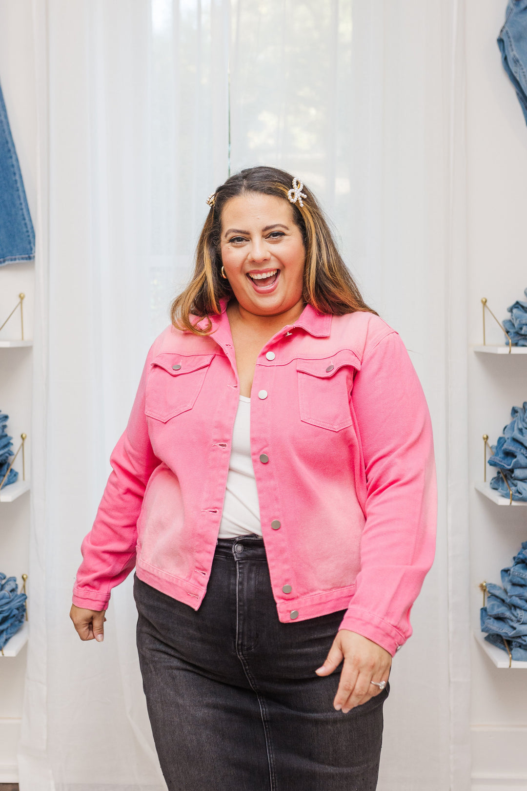 Tyla Cropped Rhinestone Denim Jacket With Fringe Detail
