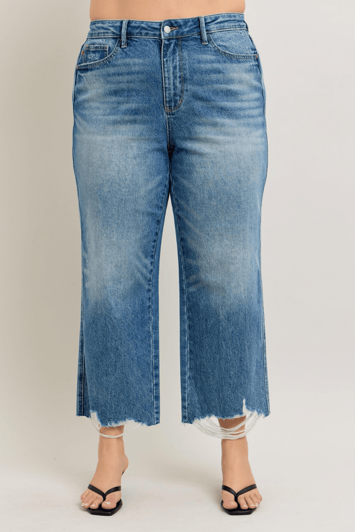 Wren High Waisted Rigid Magic Distressed Crop Wide Leg Judy Blue Jeans