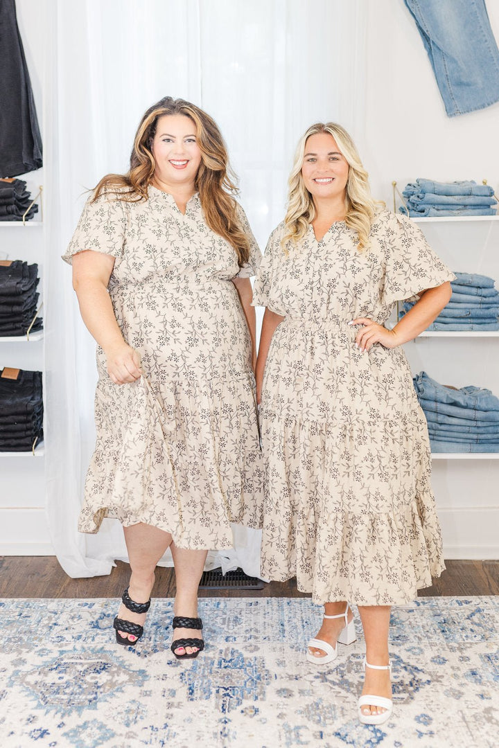 Yvonne Short Sleeve Tiered Midi Dress in Taupe - FINAL SALE